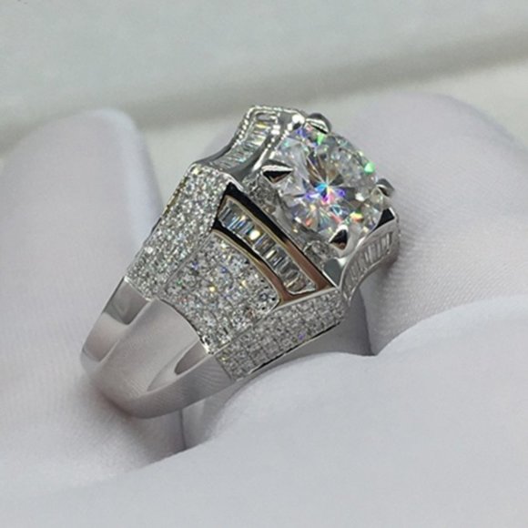 🎁 Dainty Fever Glitter Zircon Chunky Wedding Luxury Ring for Man, P1232 - Picture 6 of 7